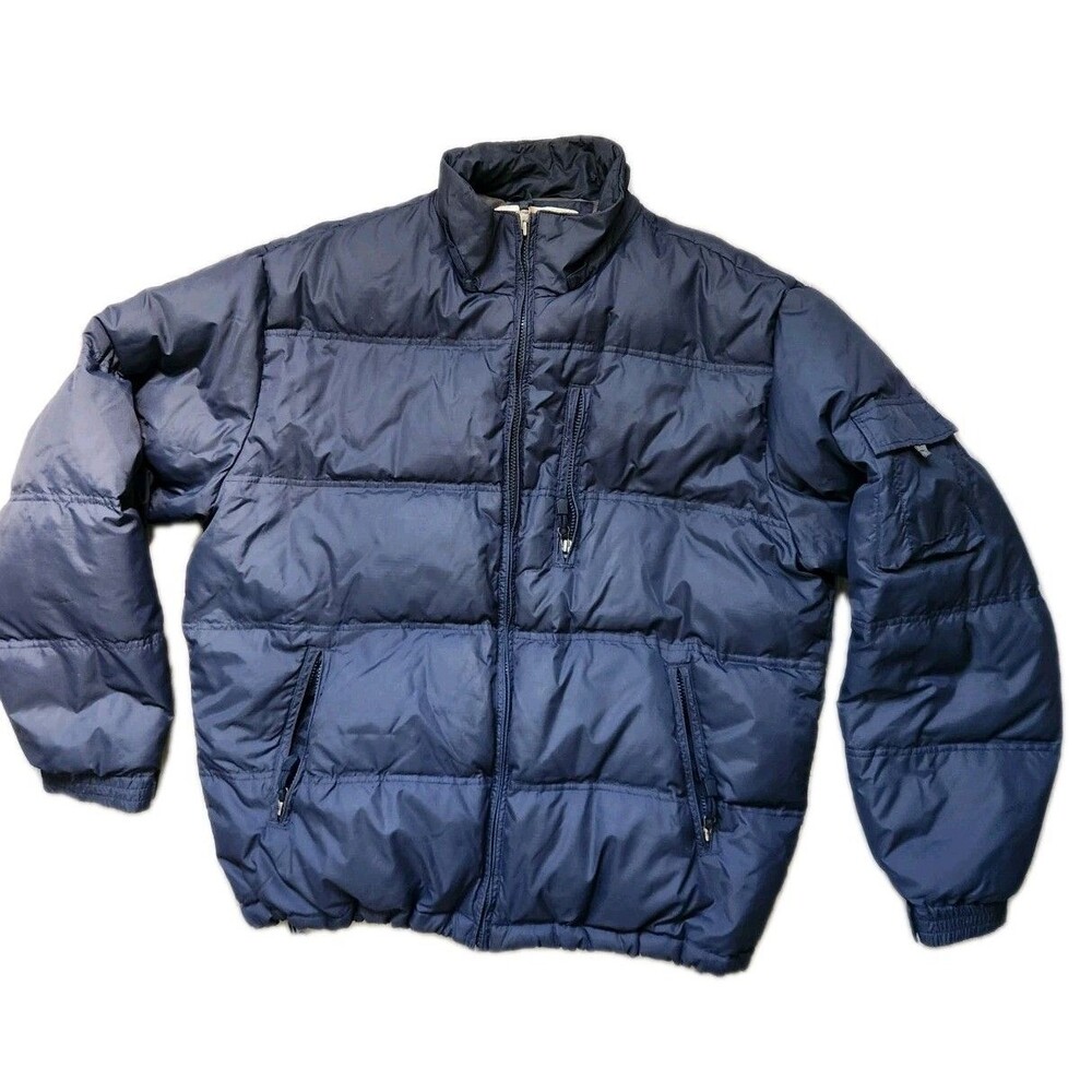 Aero Duality Outerwear Navy Down Puffer Jacket Mens Large Full Zip Bubble Coat